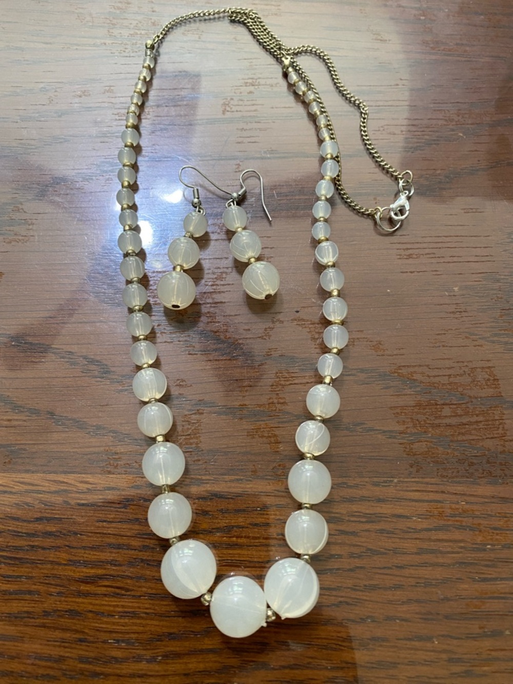 10/$10  Classic Rose Quartz Bead Necklace & Earrings Set - Unbranded